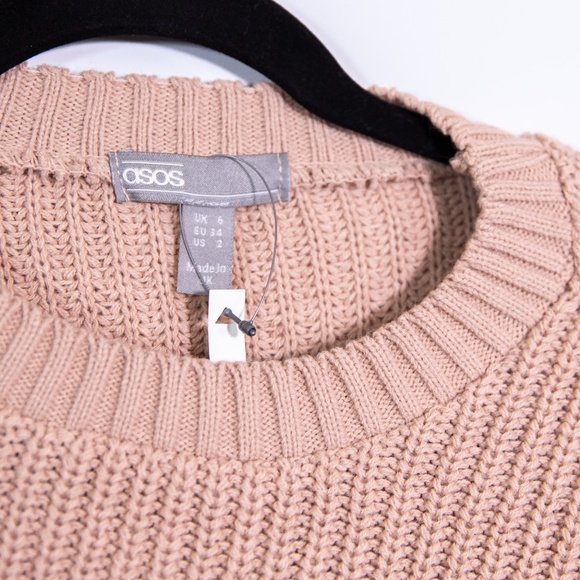 NEW Asos Women's Knit Crew Neck Cropped Long Sleeve Pullover Sweater Blush Pink - Picture 2 of 4